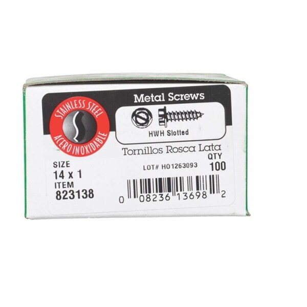 Hillman Sheet Metal Screw, #14 x 1 in, Stainless Steel Flange Hex Head Hex Drive 76502 - main